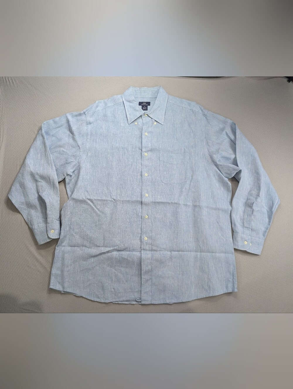 Vintage Brooks Brothers 346 100% Linen Shirt Mens XL Light Blue Button Down